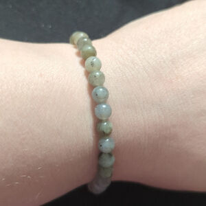 Light Grey Green Moss Agate Gemstone Beaded Stretchy Elastic Statement Bracelet